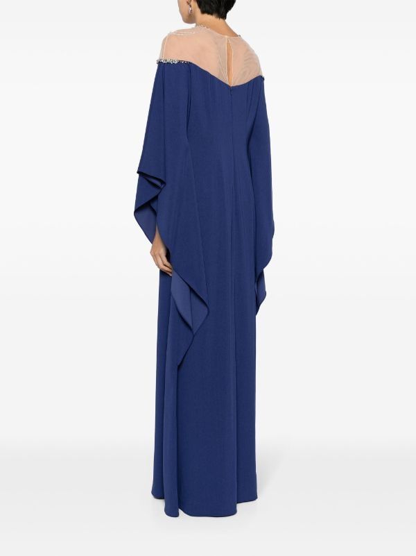 Marchesa Notte crystal-embellished Gown - Farfetch Gown Blue, Cape Gown, One Shoulder Gown, Embellished Gown, Versace Outfit, City Dress, Panel Dress, A Line Gown, Summer Beach Wear