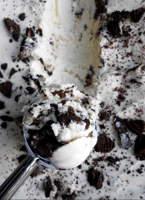 a scoop of ice cream with chocolate chips on it