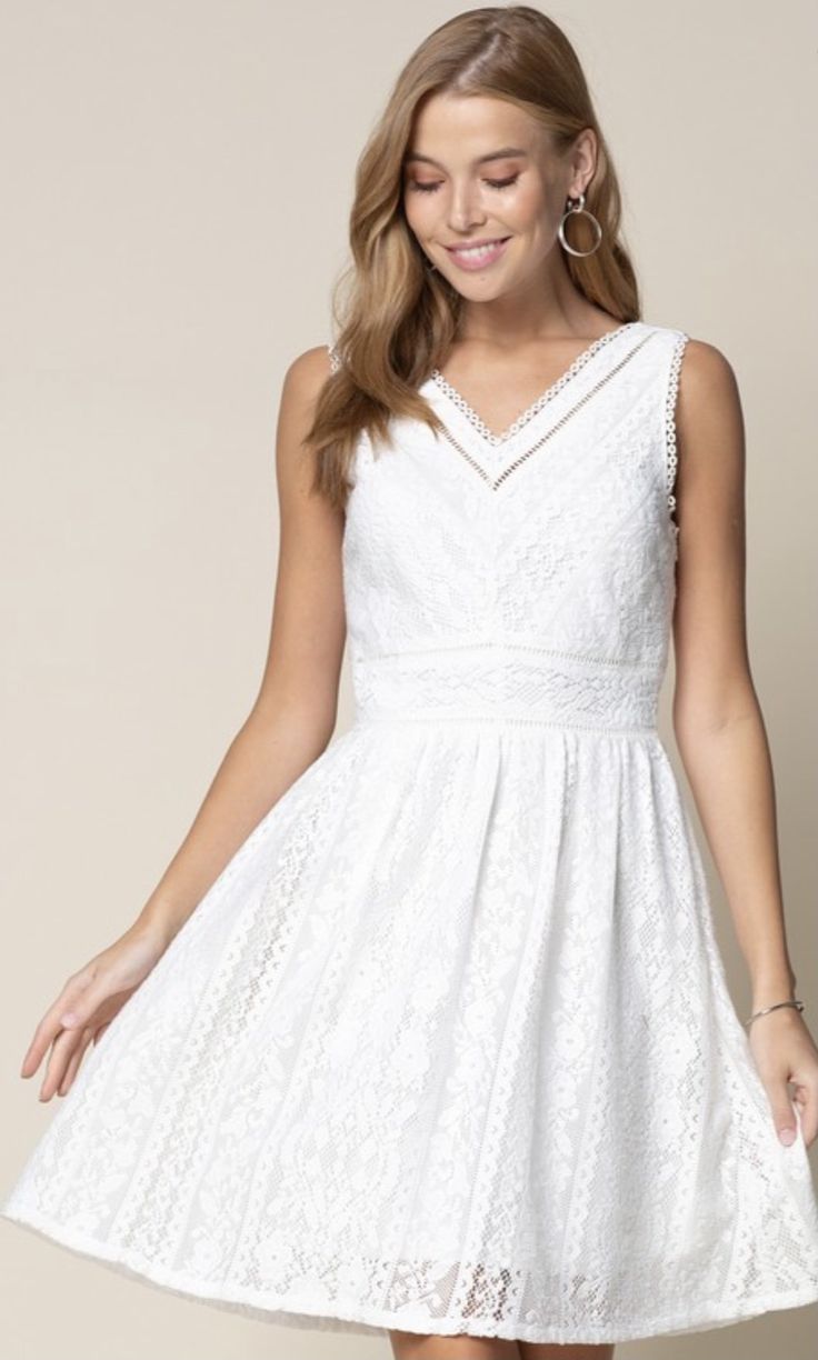 White lace sleeveless fit and flare dress w/ side zipper 100% polyester hand wash or dry clean African Prom Dresses, Versatile Dresses, Fit And Flare Dress, Flare Dress, Graduation Dress, White Lace, Side Zipper, Fit And Flare, White Dress