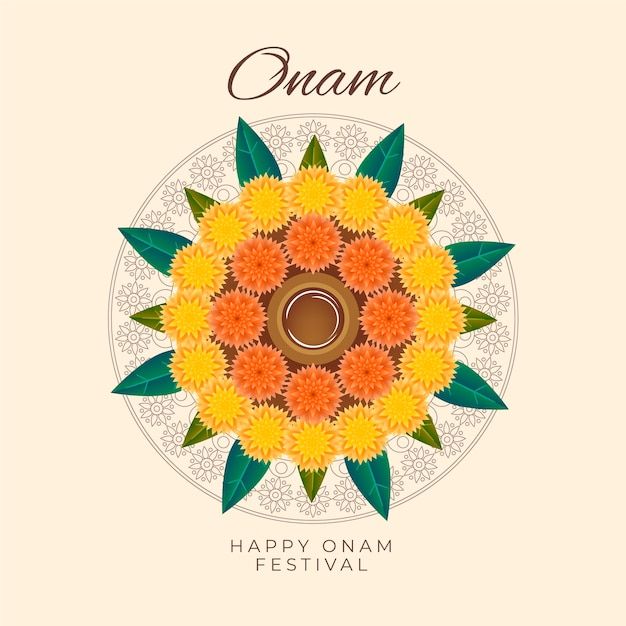 an orange and yellow flower with the words onam