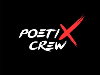 a black background with the words poet crew in red and white on top of it