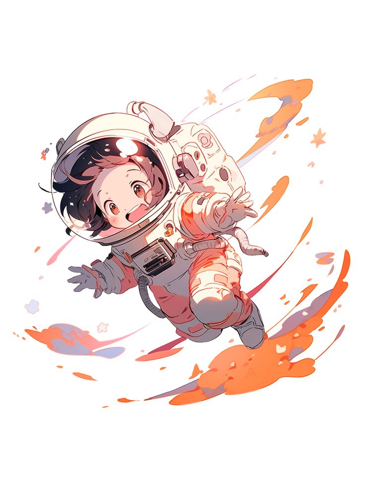 an astronaut floating in the air with orange paint