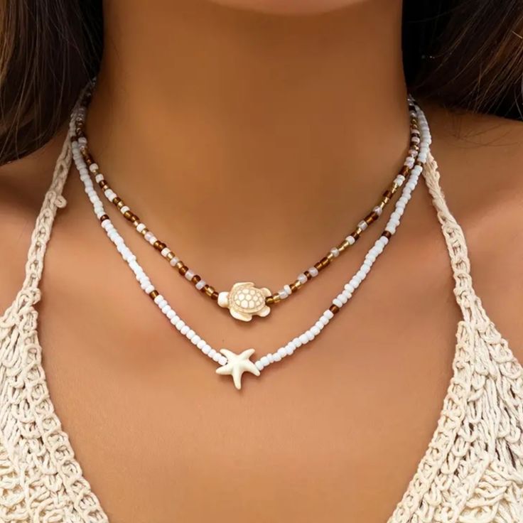 New Beachy Beaded Turtle Choker Necklace Set Brand New Necklace! 13.8" Necklace + 2.7" Extender, Lobster Clasp Closure Turtle Beaded Necklace, Cute Beachy Necklaces, Obx Inspired Jewellery, White Strand Jewelry For Beach Season, White Beaded Jewelry For Beach Season, White Jewelry For Beach Vacation, White Jewelry For Beach Season Vacation, Casual White Jewelry For Beach Season, White Beaded Necklace With Colorful Beads For Vacation