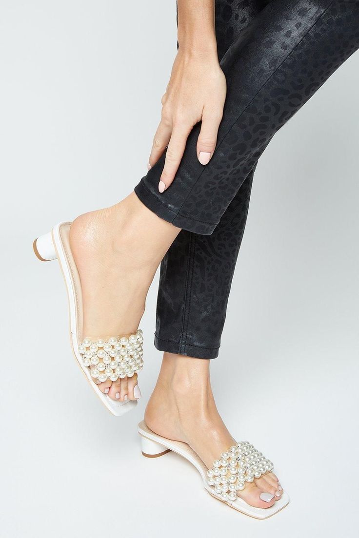 Glamour Pearl Detail Mule Low Block Heels, Quick Delivery, Dorothy Perkins, Mule, Block Heels, Shoe Boots, Shoe Accessories, Buy Online, Shop Now