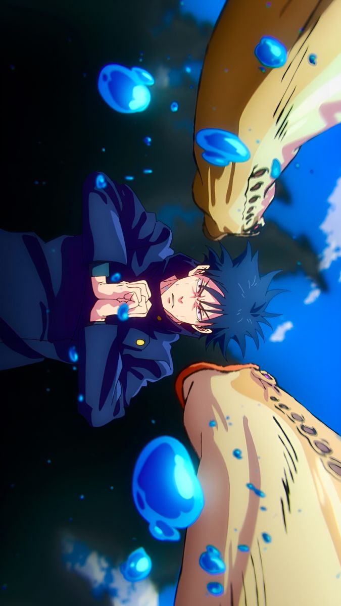 two anime characters are kissing in the air with bubbles floating around them and blue sky behind them