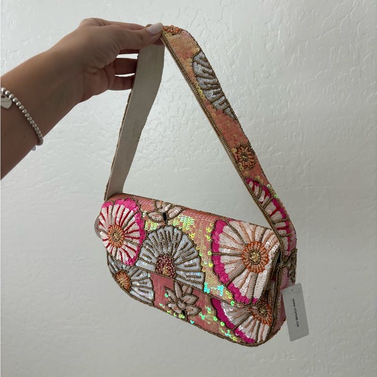 Sold Out From 12th Tribe! Never Worn, Nwt Pink Floral With Beaded Sequin Pattern Magnetic Closure Interior Slip Pocket Lined Interior 100% Cotton 10.5”X5 “X2” Handle Drop: 11” Summer Embellished Rectangular Shoulder Bag, Summer Embellished Rectangular Bag, Summer Embellished Rectangular Bags, Embellished Rectangular Summer Bag, Rectangular Multicolor Sequined Shoulder Bag, Sequined Pouch Bag, Multicolor Beaded Shoulder Bag, Multicolor Sequined Bag For Summer, Multicolor Sequined Bags For Summer