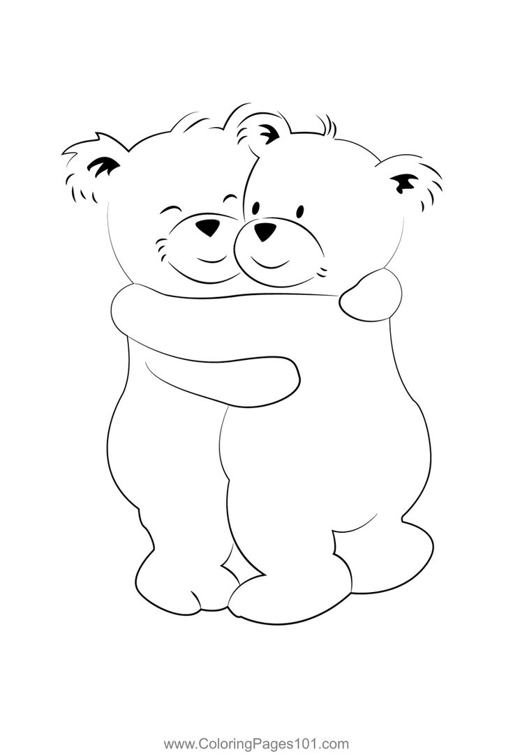 two teddy bears hugging each other coloring page