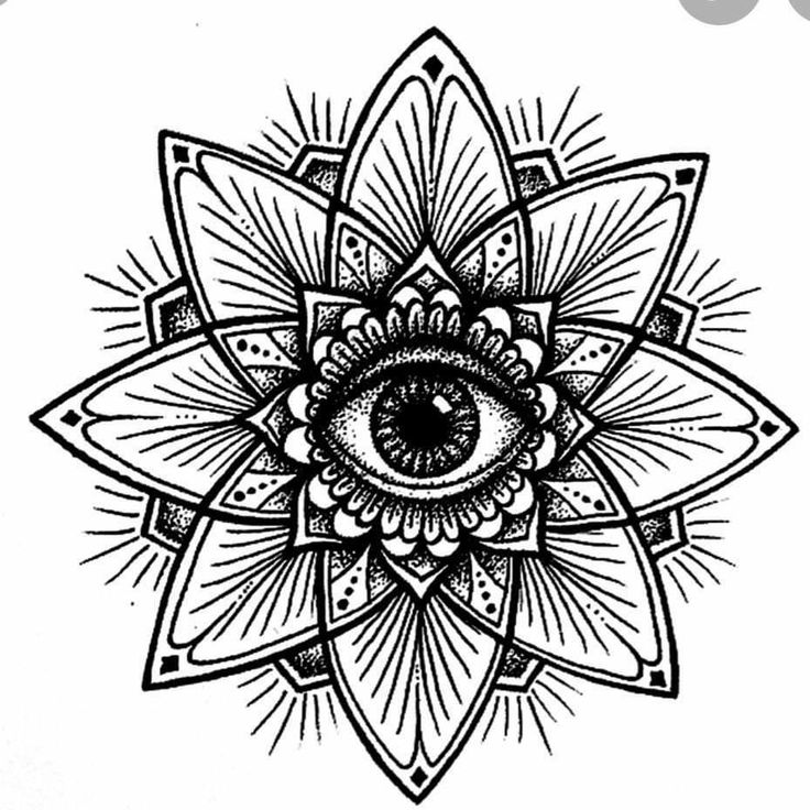 an all seeing eye in the center of a lotus flower tattoo design on a white background