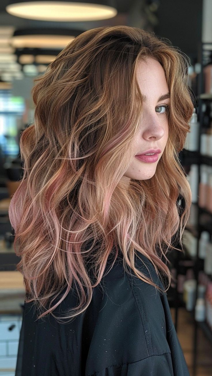 30 Balayage Hair Color Innovations for Trendsetting Looks Dusty Pink Balayage, Brown Hair With Pink Highlights, Dusty Rose Hair, Pink Hair Highlights, Pink Balayage, Champagne Hair, Balayage Hair Color Ideas, Balayage Hair Color, Pink Blonde Hair