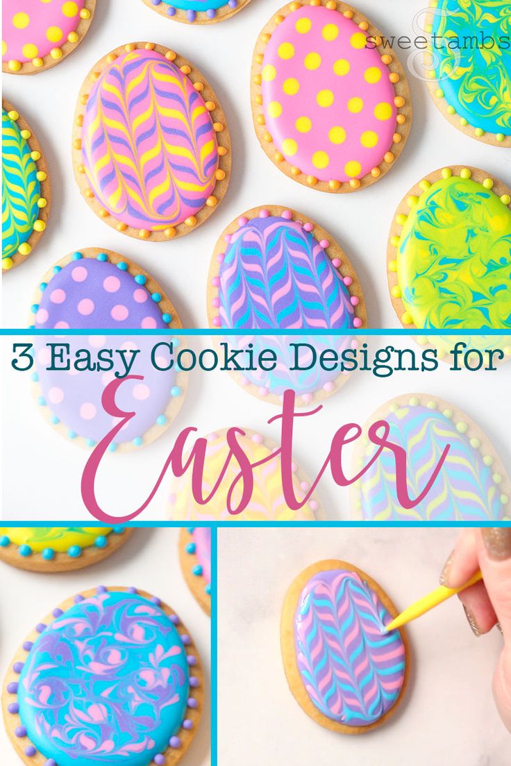 an image of decorated cookies with the words easy cookie designs for easter written on them