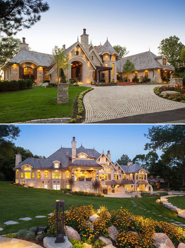 Luxury Stone Mansion with Elegant Curb Appeal Estates Home Mansions, Big Country Homes, Farmhouse Mansion Exterior, One Story Mansion, Pretty Mansions, Mansion With Garden, Farm Mansion, Tropical Mansion, Rustic Mansion