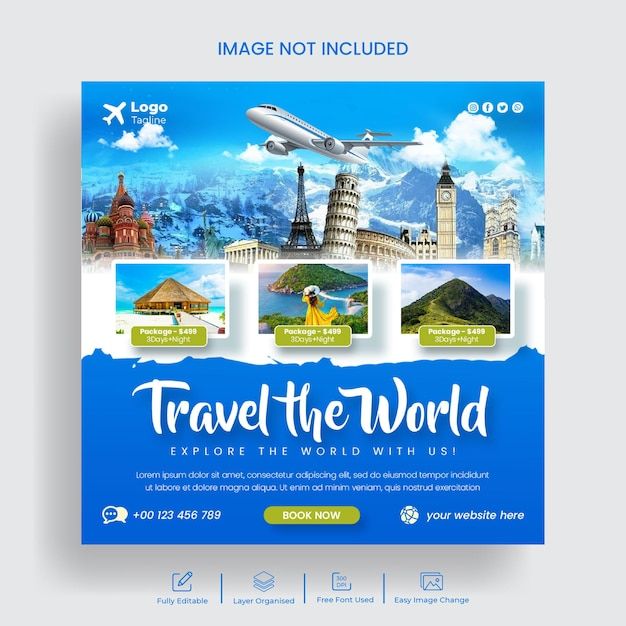 travel the world flyer template with photos