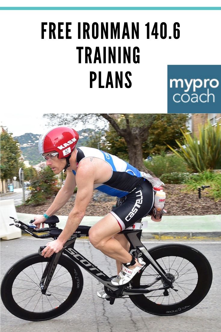 a man riding a bike down a street with text overlay reading free ironman 40 training plans