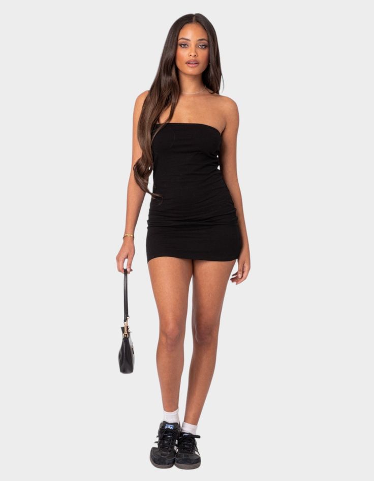 Simple In All The Right Ways, This Strapless Mini Dress Is The Ideal Closet Staple That Can Seamlessly Take You From Day To Night. Mini Dress. Strapless Fit. 95% Cotton, 5% Spandex. Model Wears Size S. Model Height Is 5'7. Item Care: Wash With Similar Color. | Edikted Gemma Strapless Mini Dress Black Spaghetti Strap Mini Dress, Little Black Strapless Dress, Grey Strapless Dress, Clubbing Mini Dress, Casual Strapless Mini Dress For Club, Casual Bandeau Mini Dress For Night Out, Casual Strapless Tube Top For Club, Strapless Black Mini Dress, Strapless Black Dress Outfit