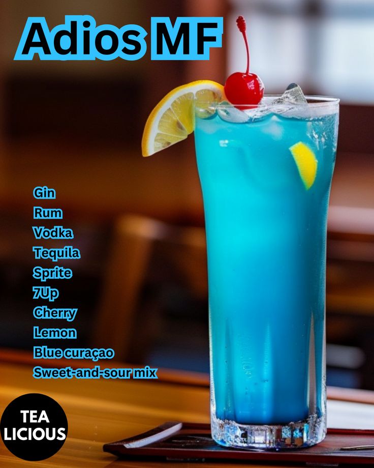 Adios MF Drink Recipes With Tequila, Patron Mixed Drinks Recipes, Alcoholic Drinks Sweet, Mixed Drinks Alcoholic Tequila, Blue Mf Drink, Blue Alcoholic Drinks For A Party, Blue Caraco Drinks, Fruity Mixed Drinks, Shots Alcohol Recipes