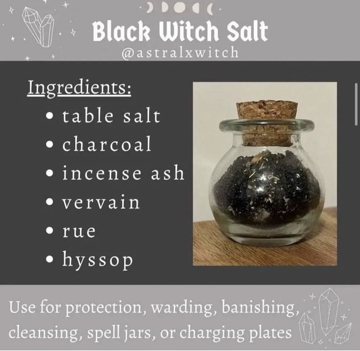 Black Witch Salt, Witches Black Salt Recipe, How To Make Black Salt Witchcraft, How To Make Black Salt, Witch Hacks, Black Salt Witchcraft, Wicca Knowledge, Salt Magick, Black Salt Recipe