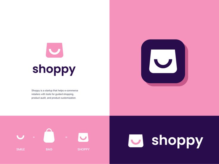 the logo for shoppy is shown on two different colored squares, one with a shopping bag