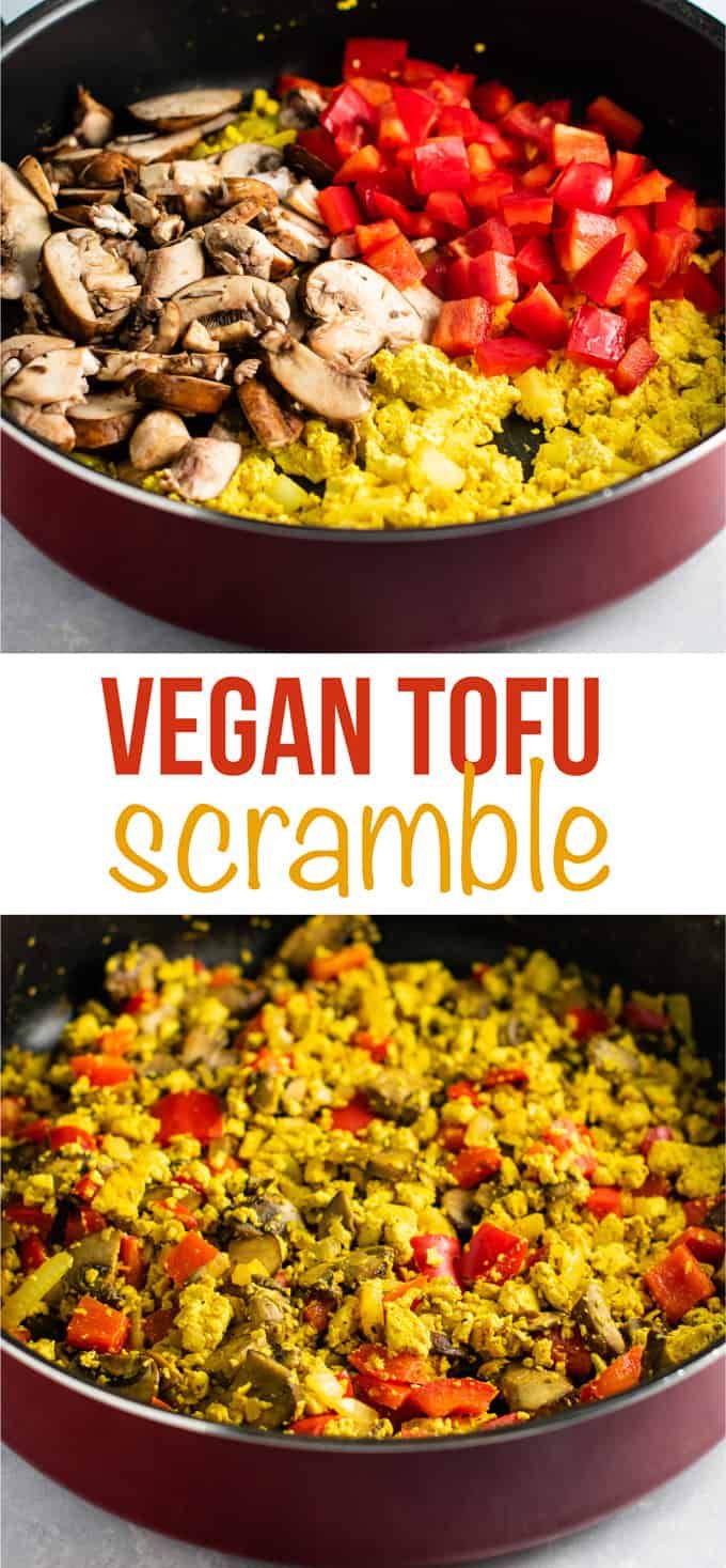 two pans filled with different types of food and the words vegan tofu scramble