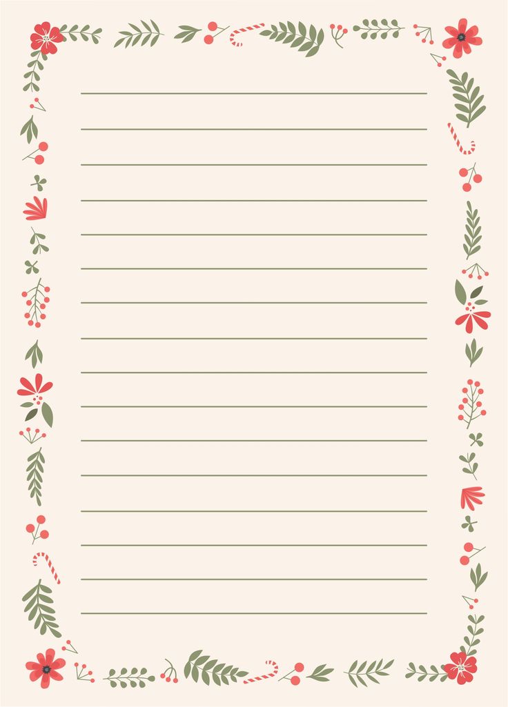 a christmas letter with holly leaves and berries on the border, in red and green