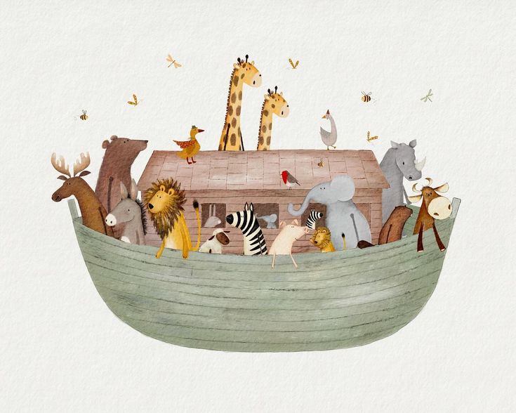 a boat filled with lots of animals on top of it