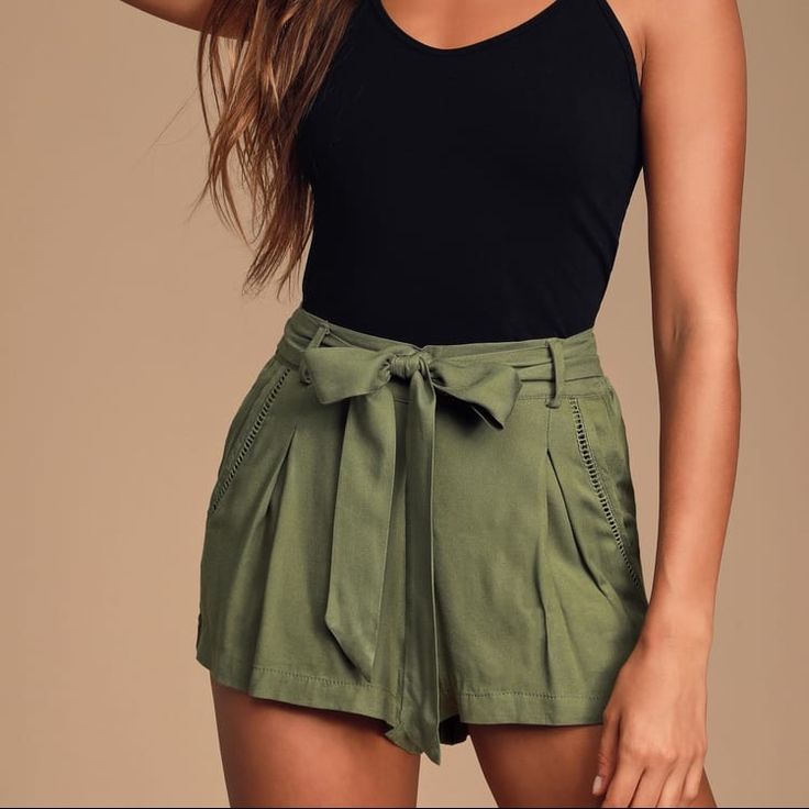 New With Tags! Olive Green Belted Shorts From Lulus. Casual High Waist Shorts For Date Night, Casual Shorts For Date Night, Casual Summer Bottoms For Date Night, Casual Bottoms With Built-in Shorts For Date Night, Green Bottoms For Spring Date Night, Casual Bottoms With Pockets For Date Night, Casual Summer Shorts For Date Night, Casual Shorts For Date Night In Summer, Green Summer Bottoms For Date Night