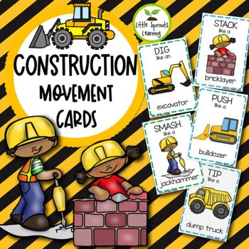 construction movement cards with pictures and words