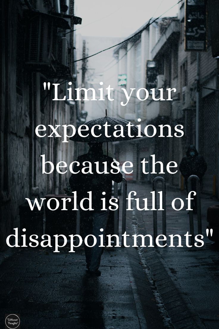 a person walking down a street holding an umbrella with the words limit your expectationss because the world is full of disappointment