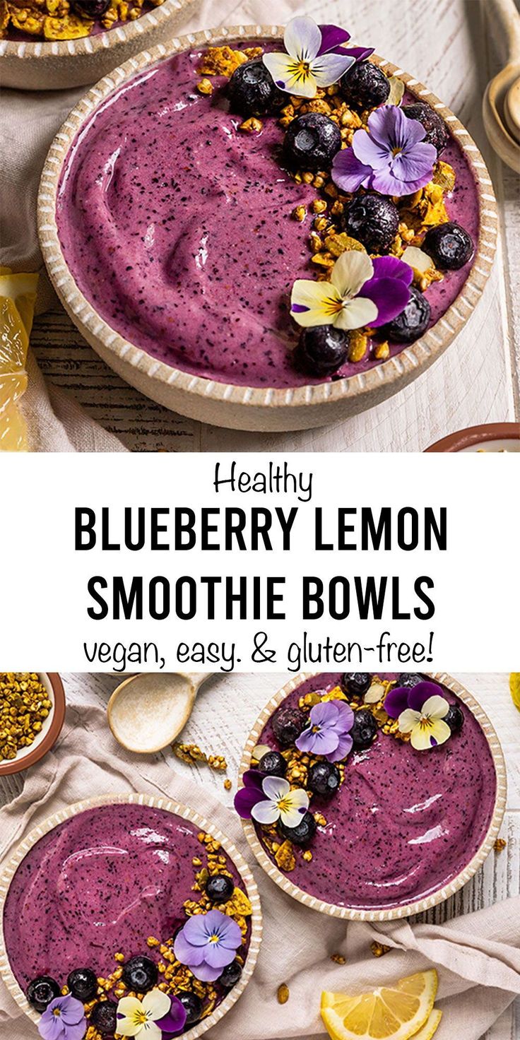 healthy blueberry lemon smoothie bowls with vegan, easy and gluten - free