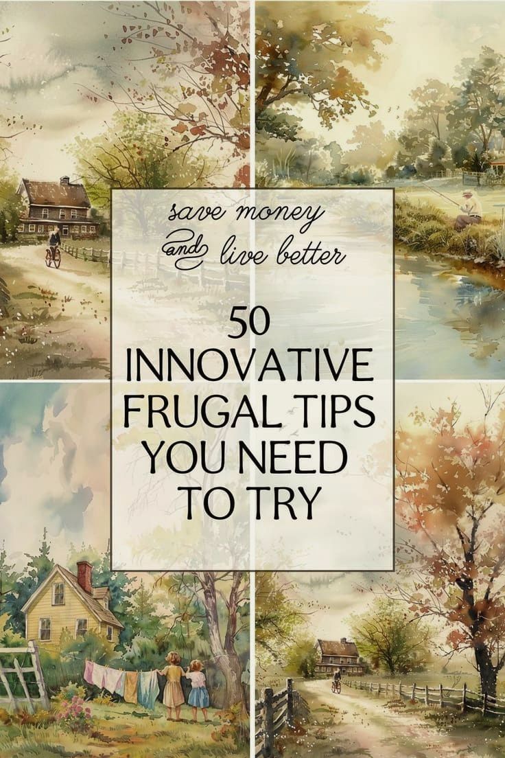 four different paintings with the words 50 innovative frugal tips you need to try