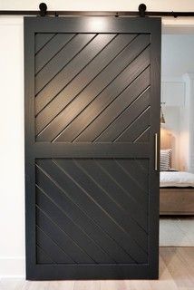 an open black door in a room with white walls and wood flooring on the side