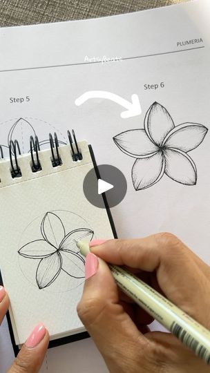 a woman is drawing flowers on a piece of paper with a marker and pencil in her hand