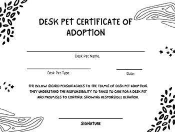 a black and white certificate for a dog