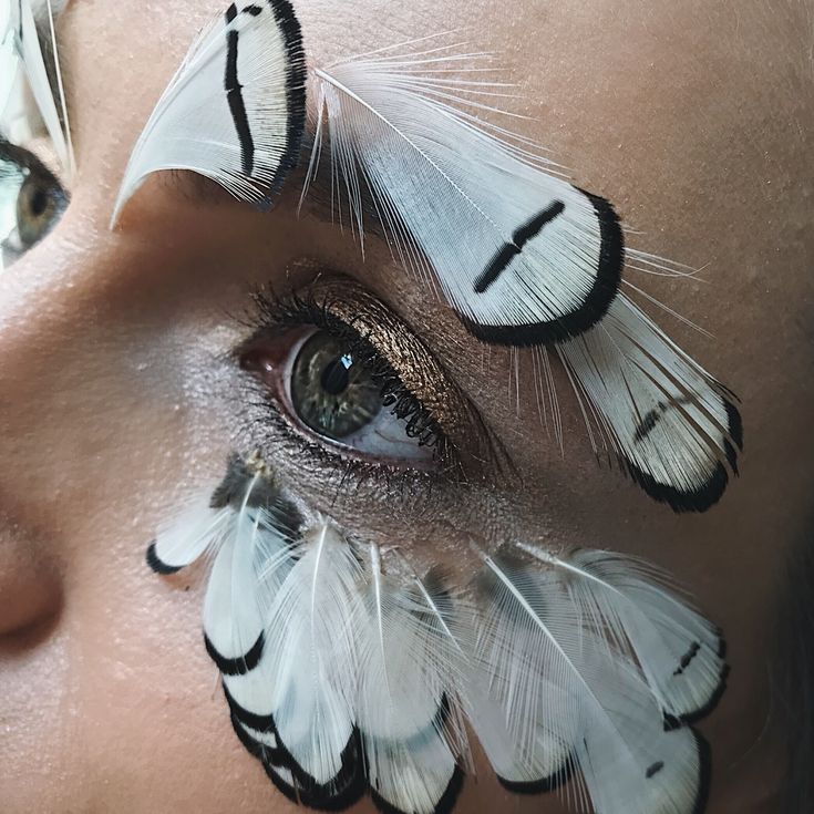 People With Bird Wings, Bird With Human Face, Bird Halloween Makeup, Feathers On Face, Bird Inspired Makeup, Bird Makeup Ideas, Bird Eye Makeup, Pigeon Makeup, Bird Costume Women