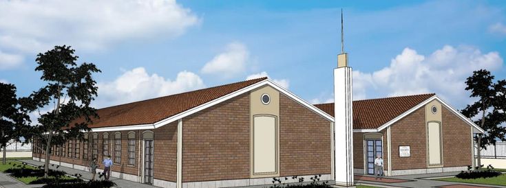 this is a computer rendering of a small church with a steeple on the roof