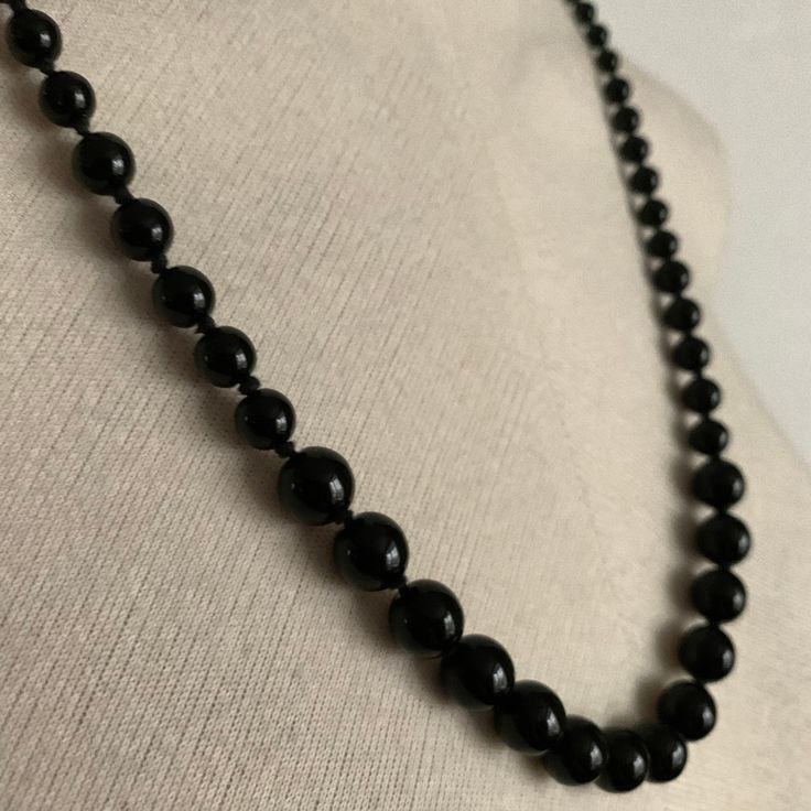 "Antique 1920s/30s Hand Knotted Black Glass Necklace - Flapper - Goth - Halloween - Witch - French Jet * Jet Black Glass Beads  * Hand knotted  * Barrel Closure  Total Opened Length: 27\" inches  Condition - Excellent  - No Flaws To note Thanks for looking!" Vintage Black Necklace For Halloween, Black Vintage Necklace For Formal Occasions, Vintage Black Necklace For Formal Occasions, Retro Black Necklace For Formal Occasions, Vintage Black Necklaces For Evening, Vintage Black Necklace For Evening, Retro Black Necklaces For Party, Classic Black Necklace For Party, Antique Black Necklace For Party