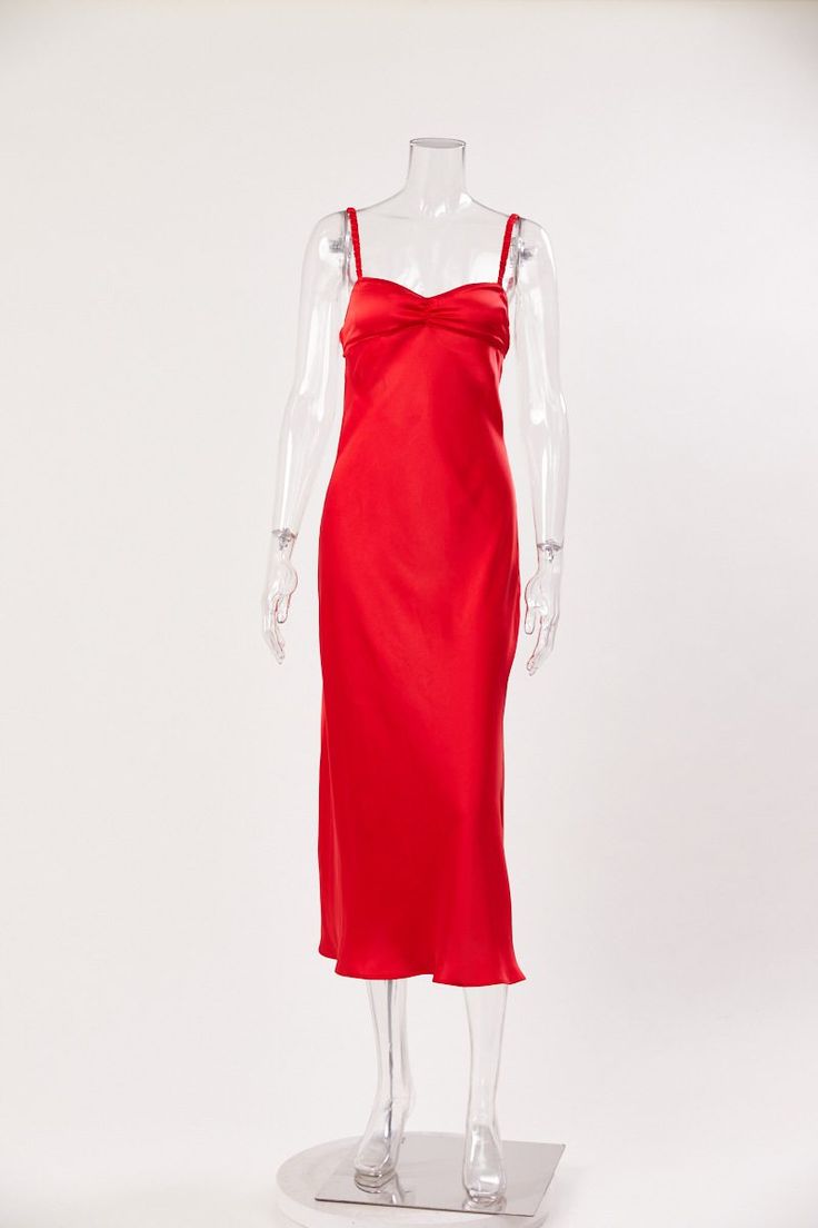 F00286978-104 Red Sleeveless Flirty Maxi Dress, Fitted Red Midi Dress For Night Out, Red Fitted Midi Dress For Night Out, Elegant Red Bodycon Dress With Spaghetti Straps, Spring Red Satin Mini Dress, Red Backless Maxi Dress For Night Out, Red Slip Dress With Spaghetti Straps For Party, Red Satin Slip Dress For Date Night, Elegant Red Midi Length Slip Dress