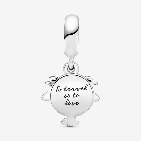 Take your style to new heights with this travel-inspired dangle charm, hand-finished in sterling silver. Made to be worn on our Pandora Moments charm bracelets and bangles, it's shaped as an aeroplane and detailed with miniature propellers. The disc is decorated with hand-applied blue and white enamel and engraved with the words "To travel is to live". Wear yours as a reminder of your favorite trip or your love of globetrotting. - Pandora Propeller Plane Dangle Charm - Enamel / Sterling silver / Cubic Zirconia / Blue Everyday Sterling Silver Charms With Lobster Clasp, Sterling Silver Round Pendant Charm With Lobster Clasp, Sterling Silver Round Pendant Jewelry For Travel, Everyday Silver Jewelry With Logo Charm, Silver Charms With Removable Features For Everyday, Sterling Silver Charms With Lobster Clasp, Everyday Sterling Silver Charms With Dangling Details, Everyday Silver Charms With Removable Features, Silver Dangle Charms For Everyday