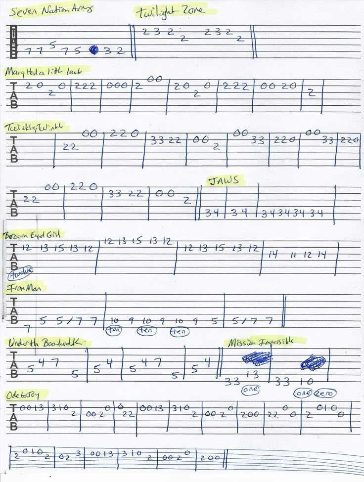 sheet music with notes and numbers written on it