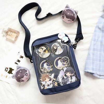 Color: Dark Blue Kawaii Light Blue School Bag, Cute Light Blue Student Bag, Kawaii Style Blue School Bag, Blue Kawaii Student Bag, Blue Kawaii School Bag, Blue Harajuku Style Shoulder Bag, Trendy School Bags With Case Included, Kawaii Blue School Bag, Harajuku Style Blue Bag For Students