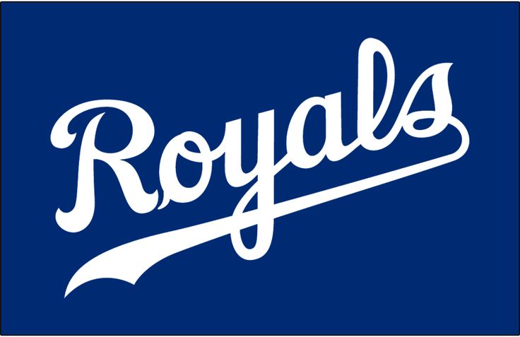 the kansas royals logo is shown on a blue square with white lettering that reads royals