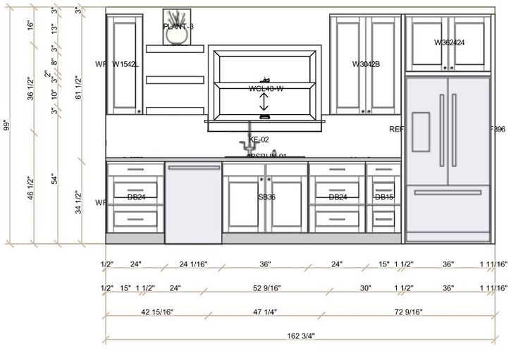 a drawing of a kitchen with measurements for the cabinets and countertop space in it