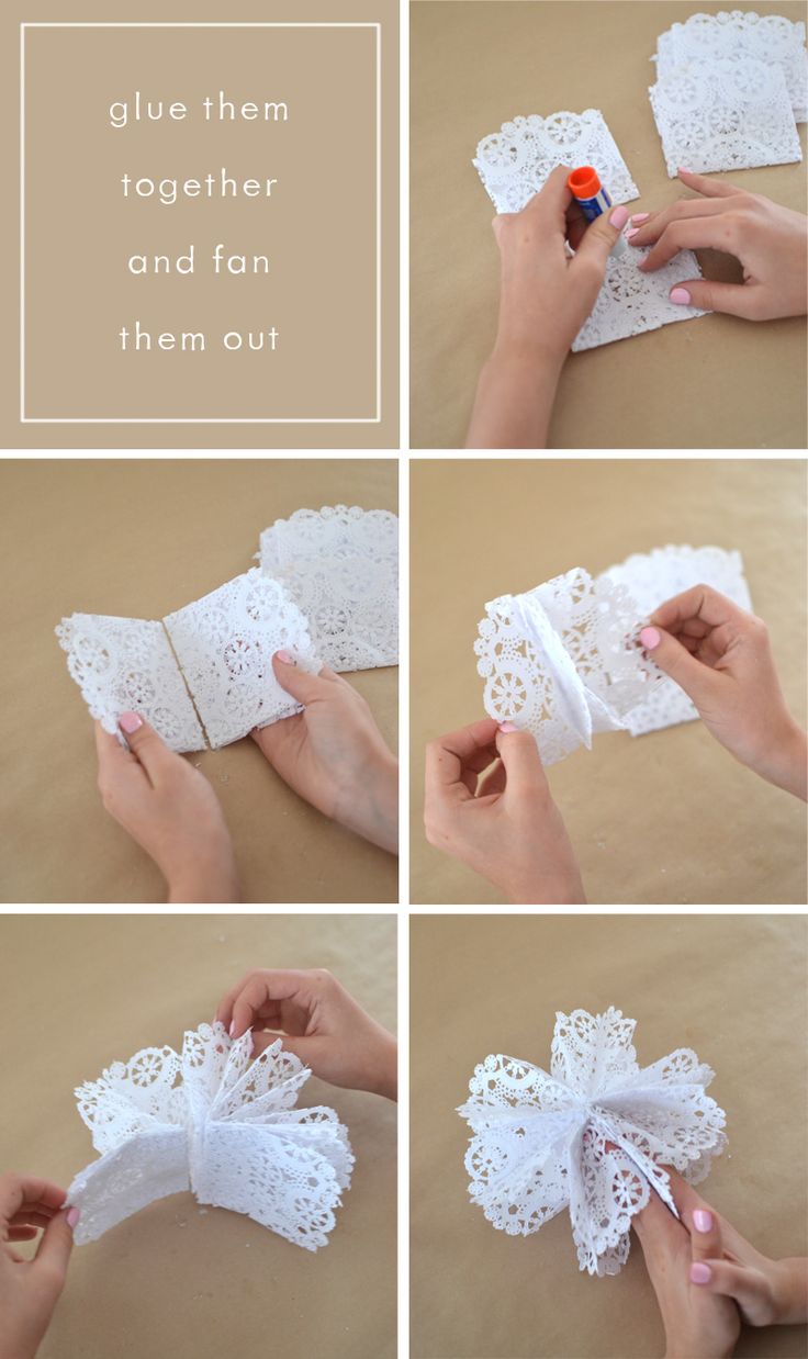 the instructions for how to make tissue paper flowers with crocheted doily on them