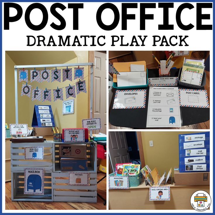 post office dramatic play pack with pictures and instructions