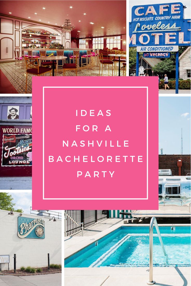 the inside of a motel with pool and hot tubs in it, including a sign that reads ideas for a nashville bachelor party