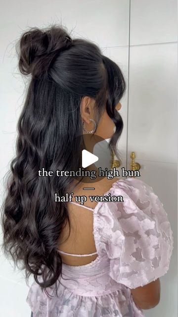 KIRA MCCLENAGHAN on Instagram: "Putting my lil spin on the viral high bun with this half up version 🩷  Products Used @designmehair PUFF.ME volumizing powder + dry texture spray and HOLD.ME three-way hairspray   Enjoy, my KWEENS!   #DMcollab #hairreels #bridalhairstyle #bridalhaireducation #hairvideos" Half Up High Bun, Half Up Messy Bun Wedding Hair, Long Hair Half Up Half Down Bun, Wedding Shower Hair, High Bun Half Up Half Down, Half Up Half Down Wedding Hair Bun, Half Up Bun Half Down Hair, Bride Half Up Half Down, Messy Bun Half Up Half Down