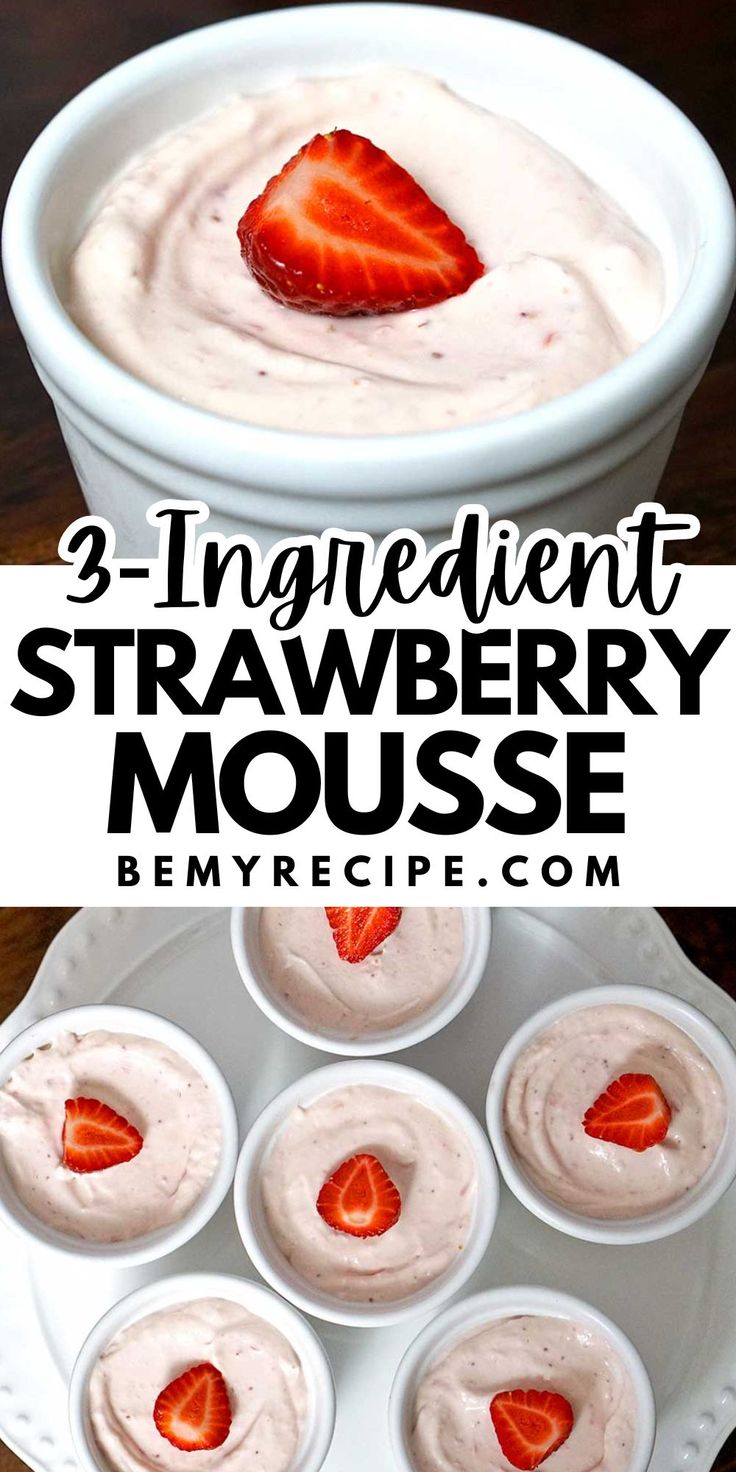 three ingredient strawberry mousse with strawberries in the middle