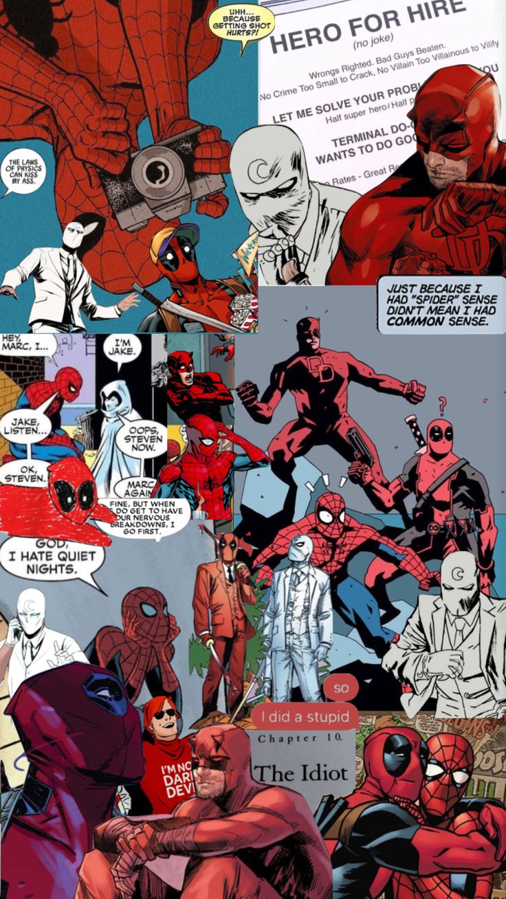 an image of a comic page with deadpool and spider - man in the background