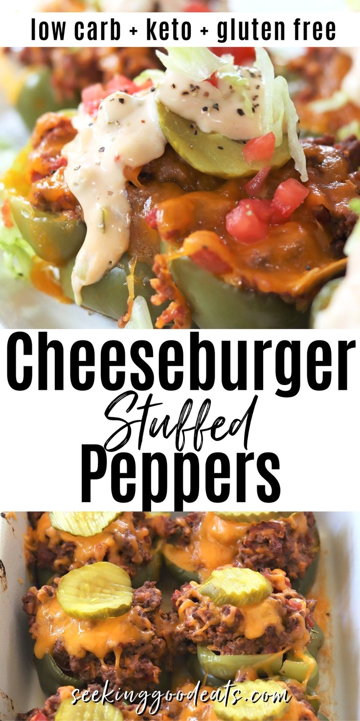 the cheeseburger stuffed peppers are ready to be eaten