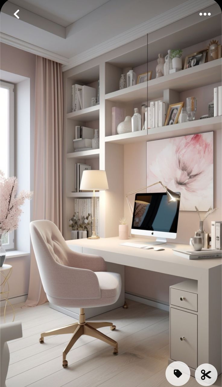 a white desk with a computer on top of it