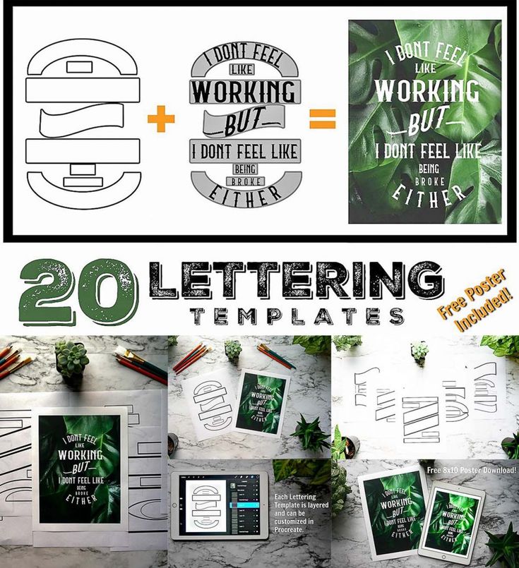 the 20 lettering templates are displayed on top of each other